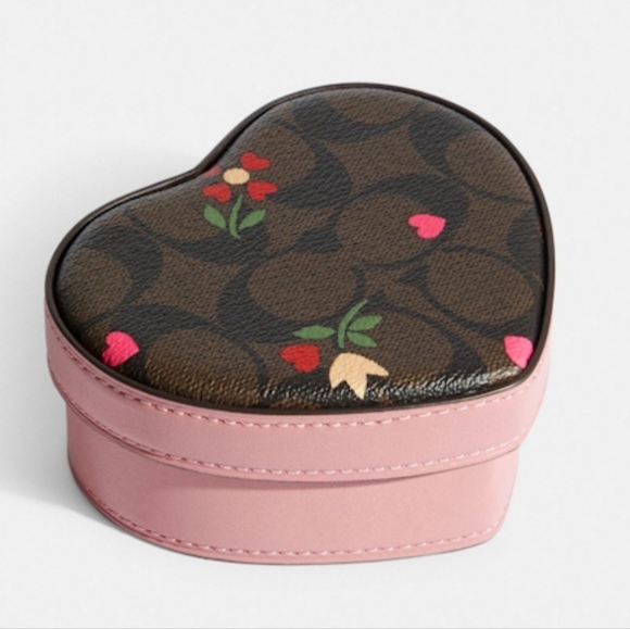 Coach Heart Trinket Box In Signature Canvas With Heart Petal Print - Picture 1 of 6